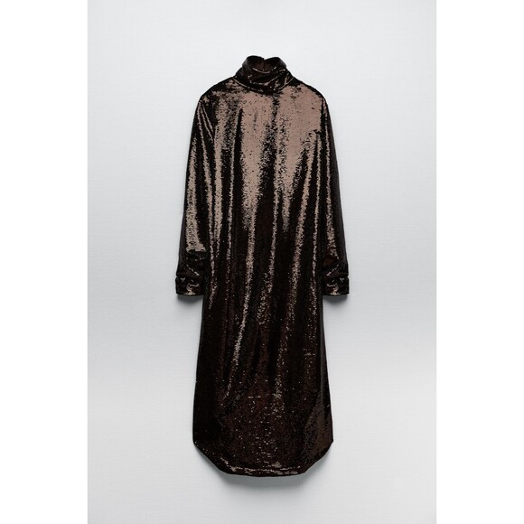 Brown Zara Sequin Cut Out Open Back Long Sleeve Knit Midi Dress (NWT) - Picture 7 of 12